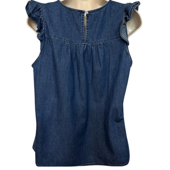 J. Crew Chambray Pleated Ruffle Sleeveless Top - Picture 7 of 7